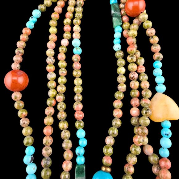 Multi-Strand Beaded Necklace With Heart Accents Easter Spring Boho - Picture 7 of 9